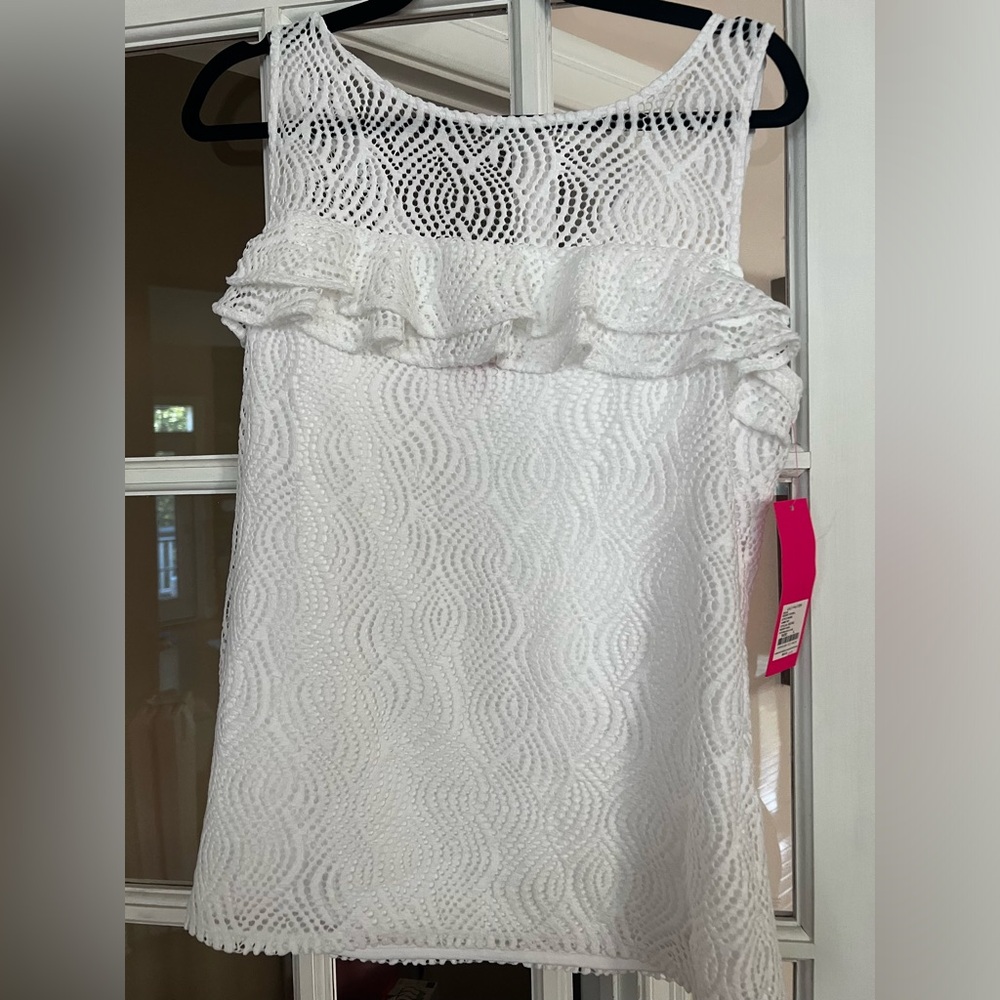 NWT Lily Pulitzer jasmine top, resort white flowing leaf lace size large